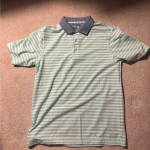 Southern Shirt Company Men's Striped Polo Shirt - Light Blue and White